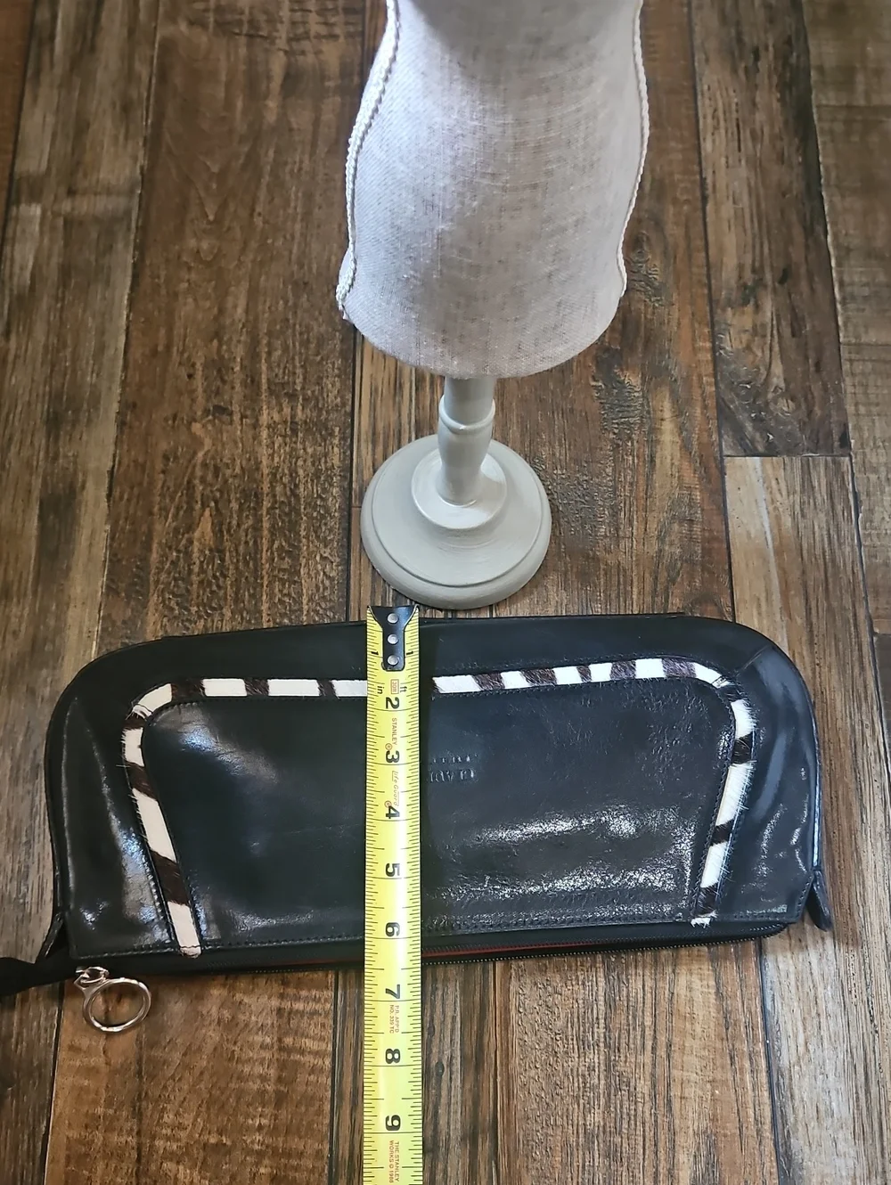 Claudia Pirenze Italian Leather /‎ Calf Hair Black Clutch with Zebra-Trim Accent